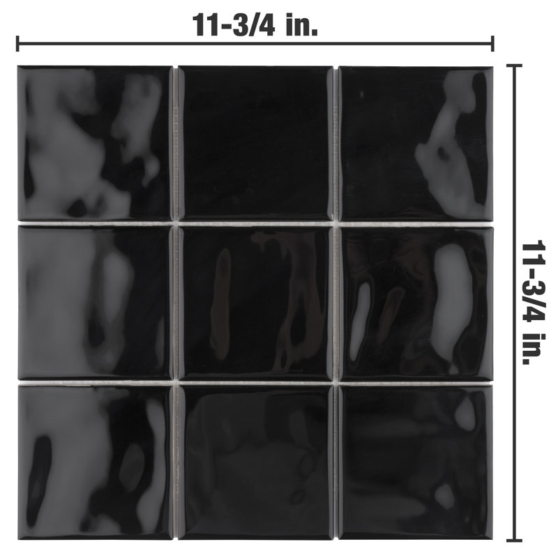 Twist 4" x 4" Ceramic Grid Mosaic Tile, Black Olive