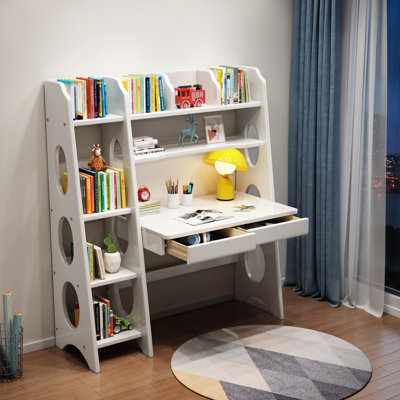 Kids Desk Children Writing Study Desk with Bookshelf Drawer by Harriet Bee