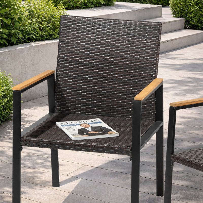 Chaises de salle à manger de patio empilables en osier, accoudoirs en bois d'acacia