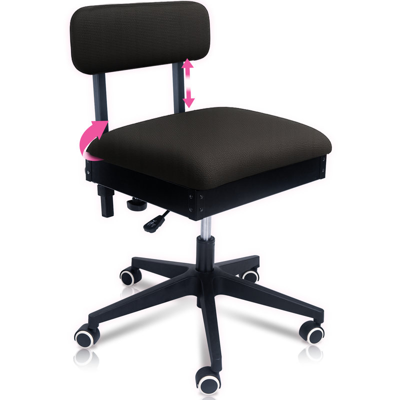 Chaise rose à coudre électrique avec roulettes et support pour le dos réglable, Noir