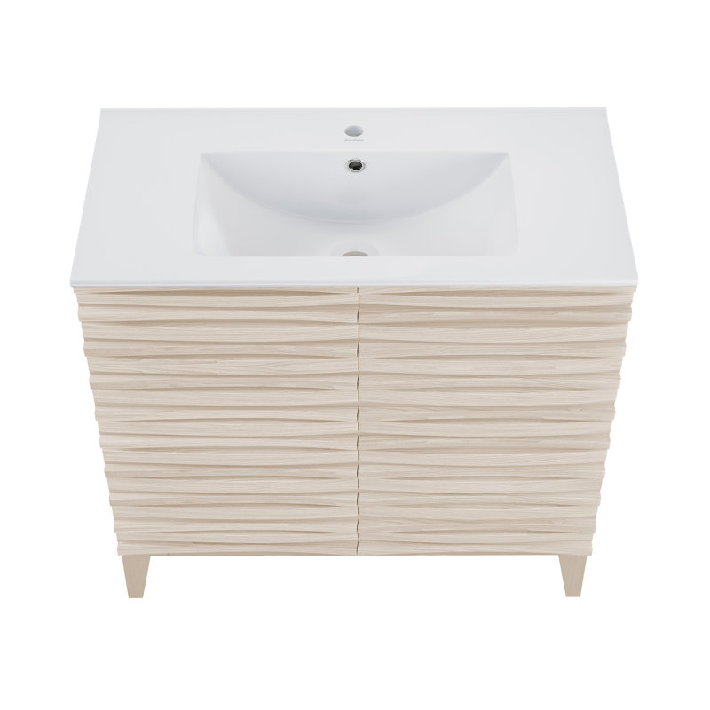 Meuble-lavabo autoportant de 30 po en chêne blanc avec comptoir Wachter, Blanc, Trou simple