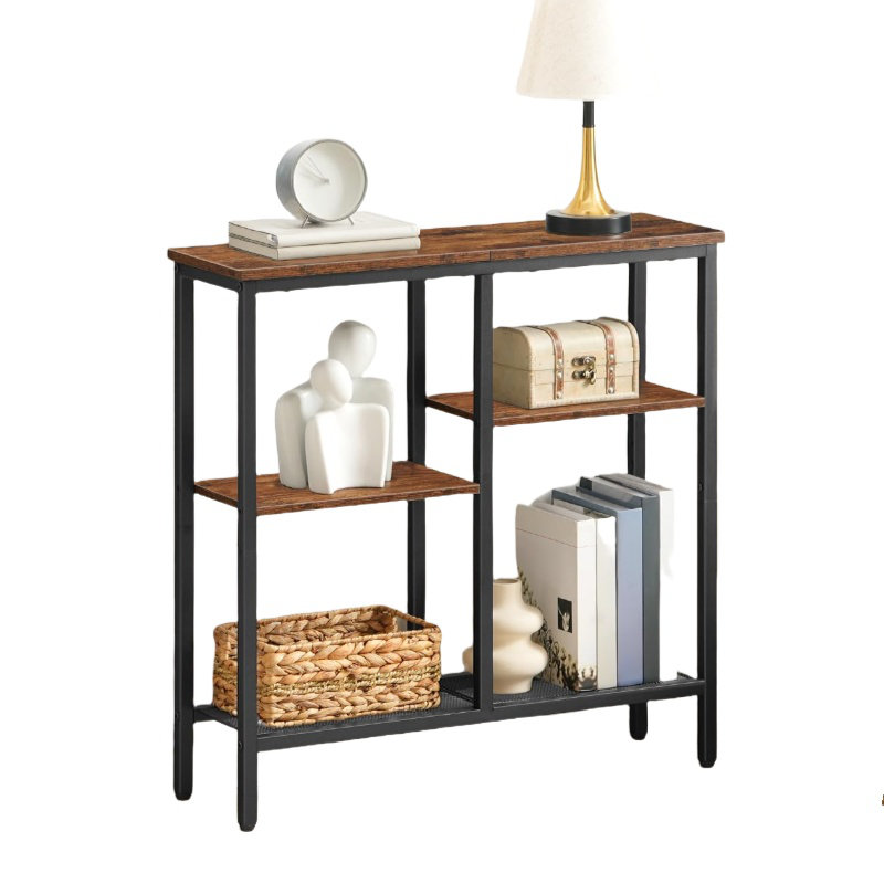 Dadash 29.5" Small Console Table with Metal Mesh Shelf, Rustic Brown