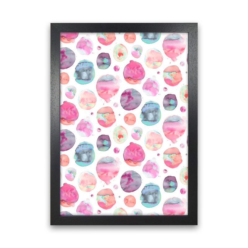 Big Watery Dots Pink - Print, Black Framed, 46cm H x 34cm W x 3cm D