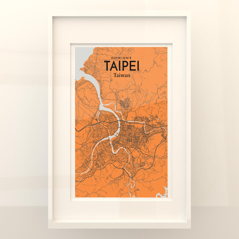 Taipei City Map in Orange 1 Piece Wall Art, 36cm H x 24cm W x 0.05cm D