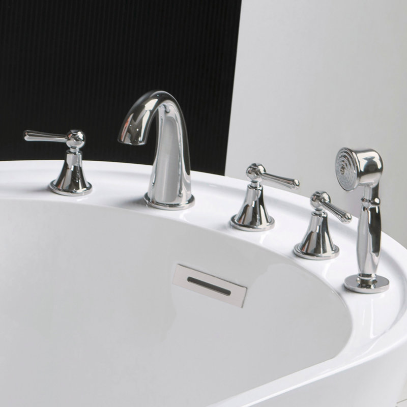 Robinet de baignoire romaine à fixation sur plateau à trois poignées avec inverseur et douchette, Chrome poli
