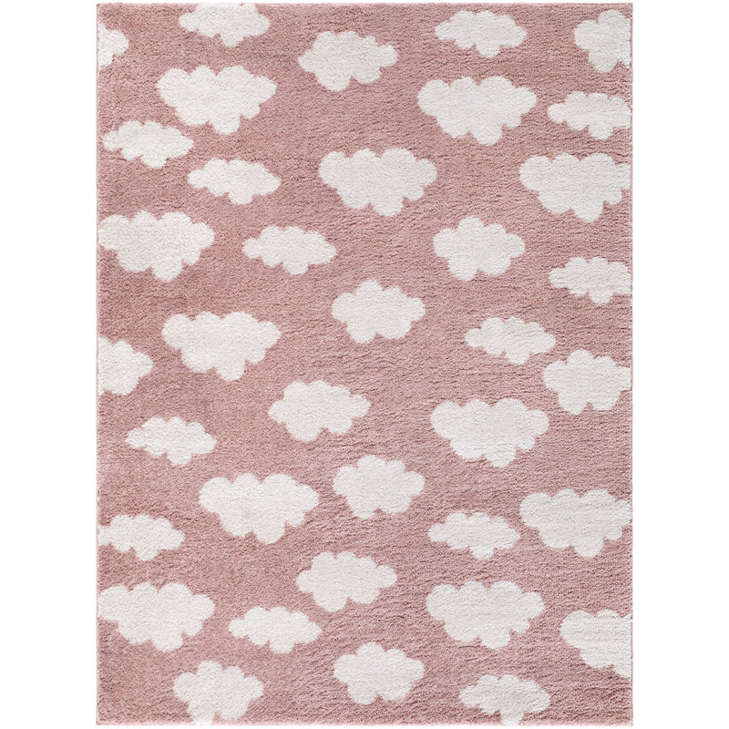 Phung  Machine Woven Rug, Rectangle 5'3" x 7', Pink/Ivory