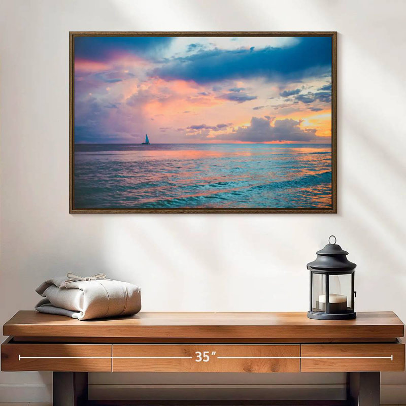 Coucher de soleil au Panama, 25 po x 17 po, Cadre flottant en noyer