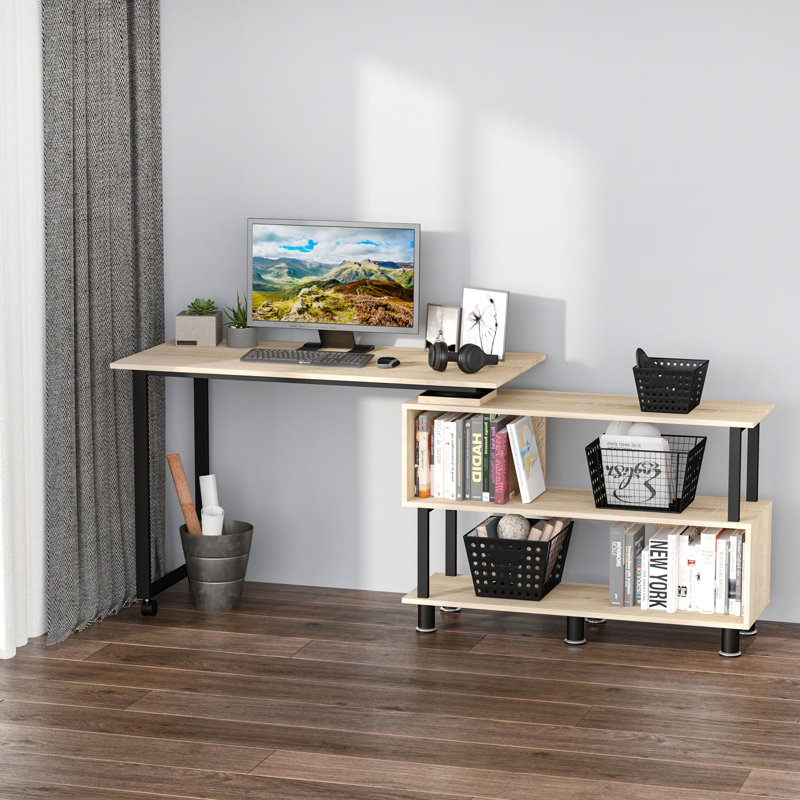 Bureau réversible Adda, Bois naturel / blanc