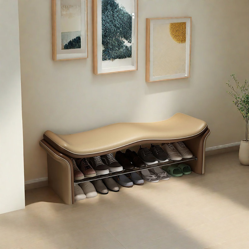 47.2in Shoe Change Stool Shoe Storage, Brown/Beige