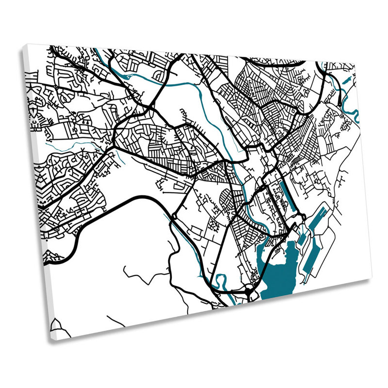 Cardiff Map City Wales Minimalistic Modern - Wrapped Canvas Print, 30.5cm H x 45.7cm W x 2cm D