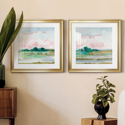 2-Piece "Pink Marsh I" Watercolor Painting Print Set Designed by J Paul