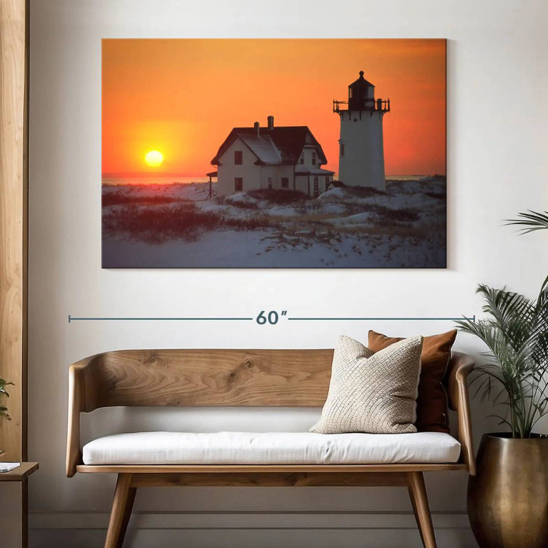 Sunset at race point lighthouse Aletra, H 34 po x l 51 po