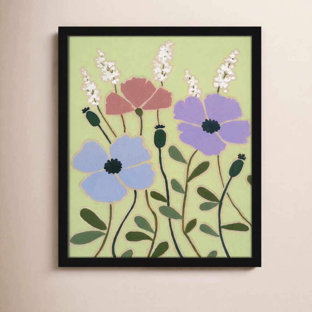 Maura "Woodblock Floral III" Print, Satin Black Framed, 19" H x 16" W x 1.25" D