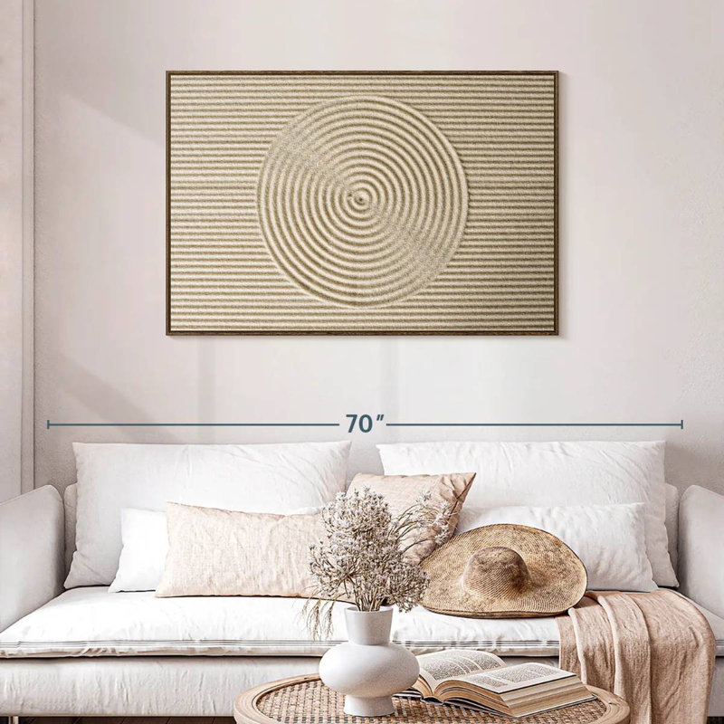Cercles zen dans le sable, 43 po x 29 po, Cadre flottant en noyer