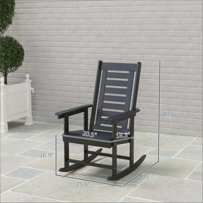 Ensemble de 2 chaises berçantes d'extérieur à haut dossier, chaises berçantes en PEHD avec accoudoirs larges pour porche et cour