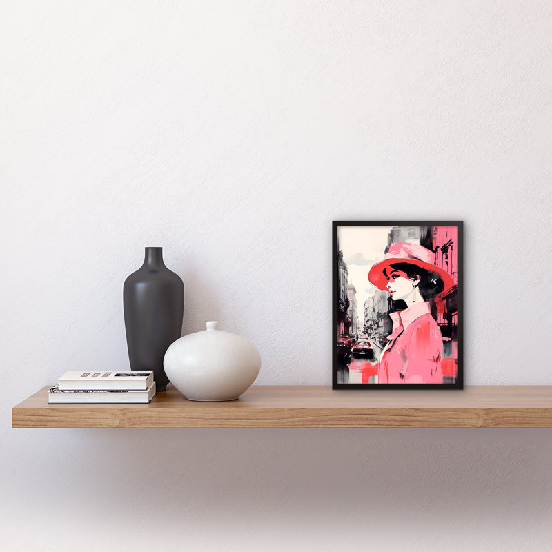 Aaliha Cityscape With Woman In Vintage Pink Fashion - Single Picture Frame Print