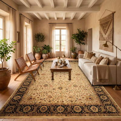 Tapis beige en laine noué à la main 11 pi 11 po x 17 pi 9 po Agra