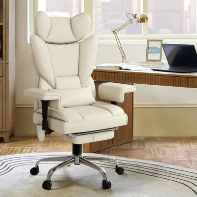 400LBS Reclining Office Chair Massage Heated Office Chair With Foot Rest – 6 Points Vibration Big And Tall With Lumbar Pillow, Adjustable Headrest And Armrest, Executive Desk Chair