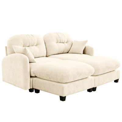 2 - Seater Chenille Beige Cloud Sectional , Ergonomic Design, Pleated , Elegant And Flexible Combination Modular With Like Comfort, Fabric, High Density Foam,