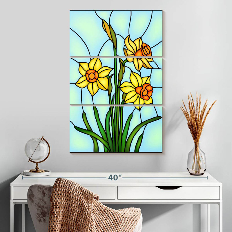 Jonquilles en vitrail Harnek, H 32 po x l 20 po