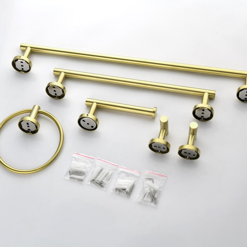 Ensemble de porte-serviettes de salle de bain en acier inoxydable 6 pièces, Or brossé