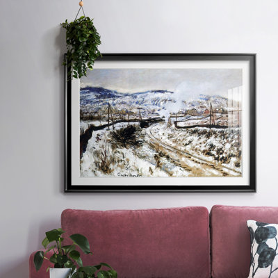 Train dans la neige, Argenteuil, 1875 - Tableau sous verre, encadré et sous passe-partout, grand format pour salon