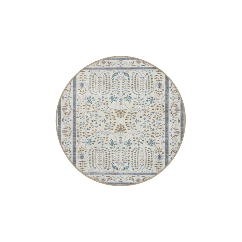 Bordered Gray Botanical Themed Patterned Woven Base Carpet And Washable Carpet, Rectangle 3'4" x 6'7"
