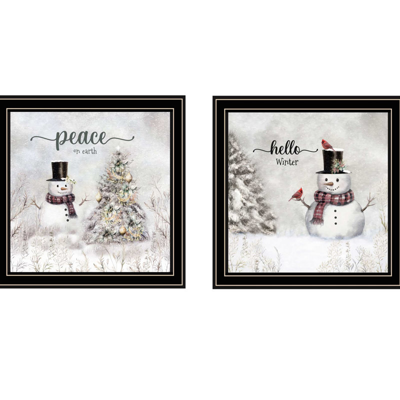 2 décorations murales d'hiver - Paix sur terre, décoration encadrée noire, salon, chambre à coucher, bois de qualité + ornement artisanal, ornement,