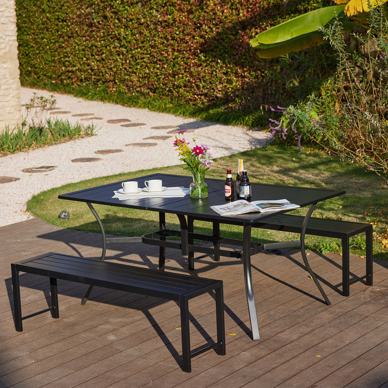 Ensemble repas d'extérieur rectangulaire L 63,38 po pour 6 personnes Rheana, Noir