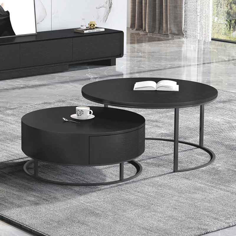Italian light luxury round coffee table, Black