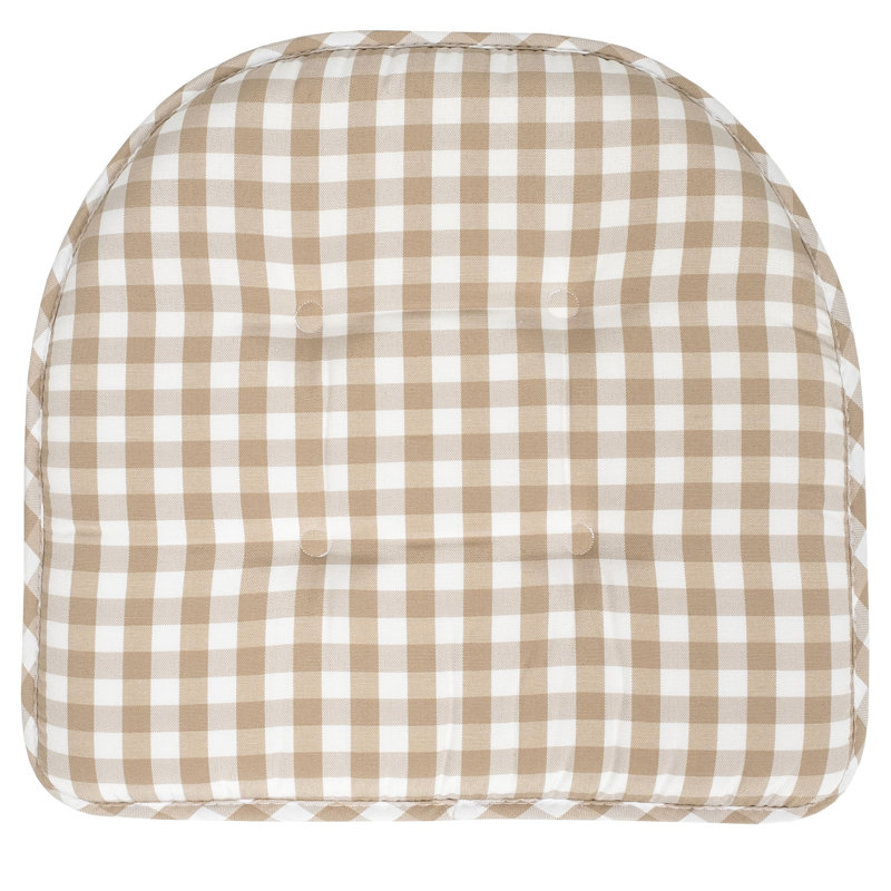 Taupe and White Checkered Memory Foam Kitchen Chair Cushions, Set of 4