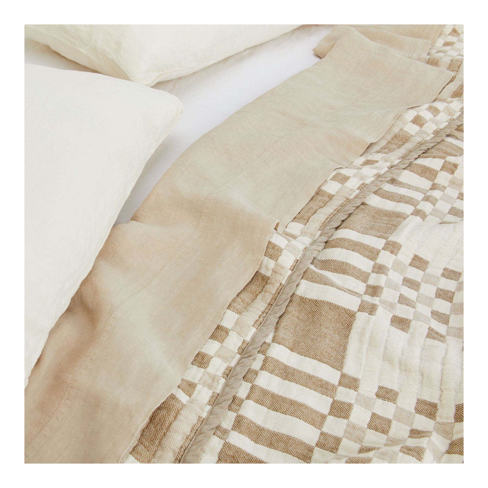Simple Plaid Cotton Jacquard Throw Blanket, Ivory/Flax, King