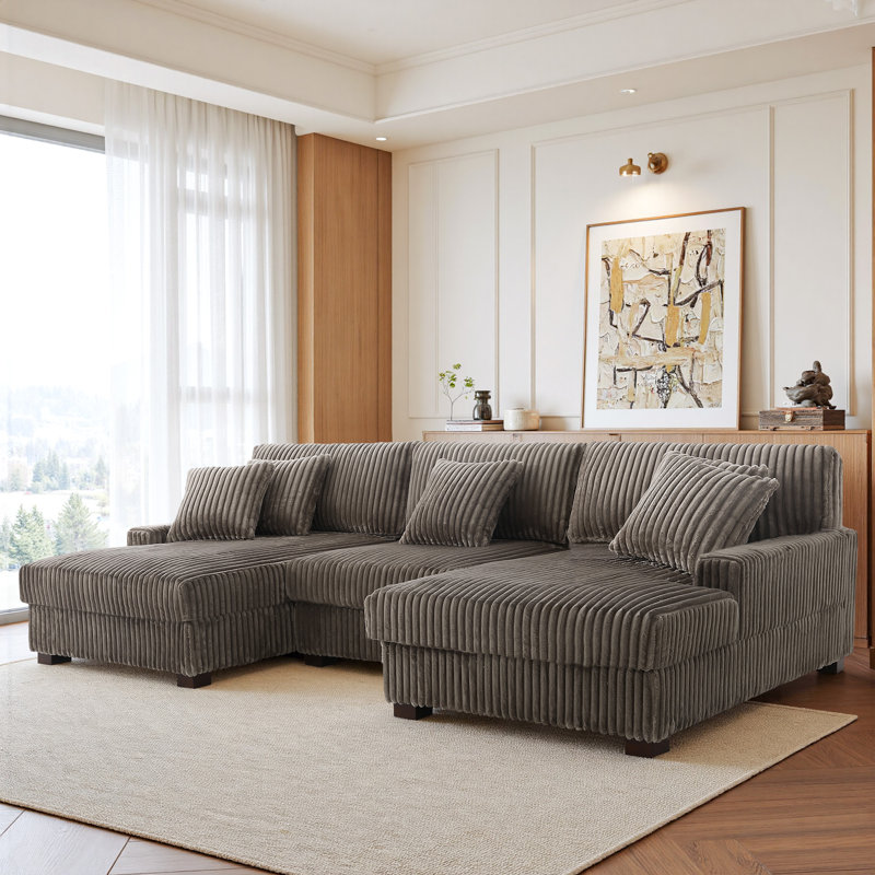 3 Seater Sectional, Light Brown Polyester/Foam Padding