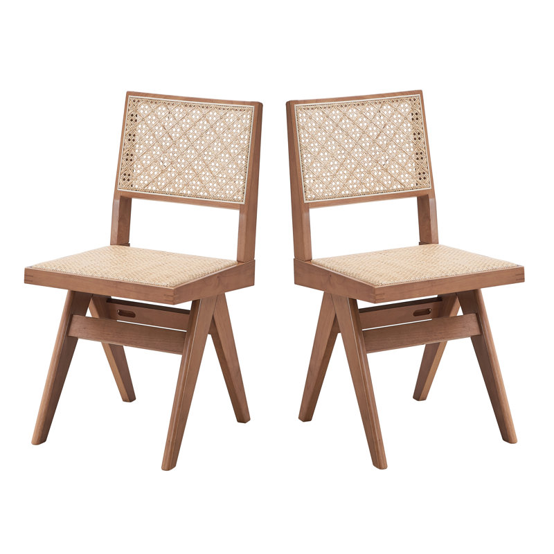 Chaise d'appoint en bois composite brun Javier (ensemble de 2) à dossier ouvert