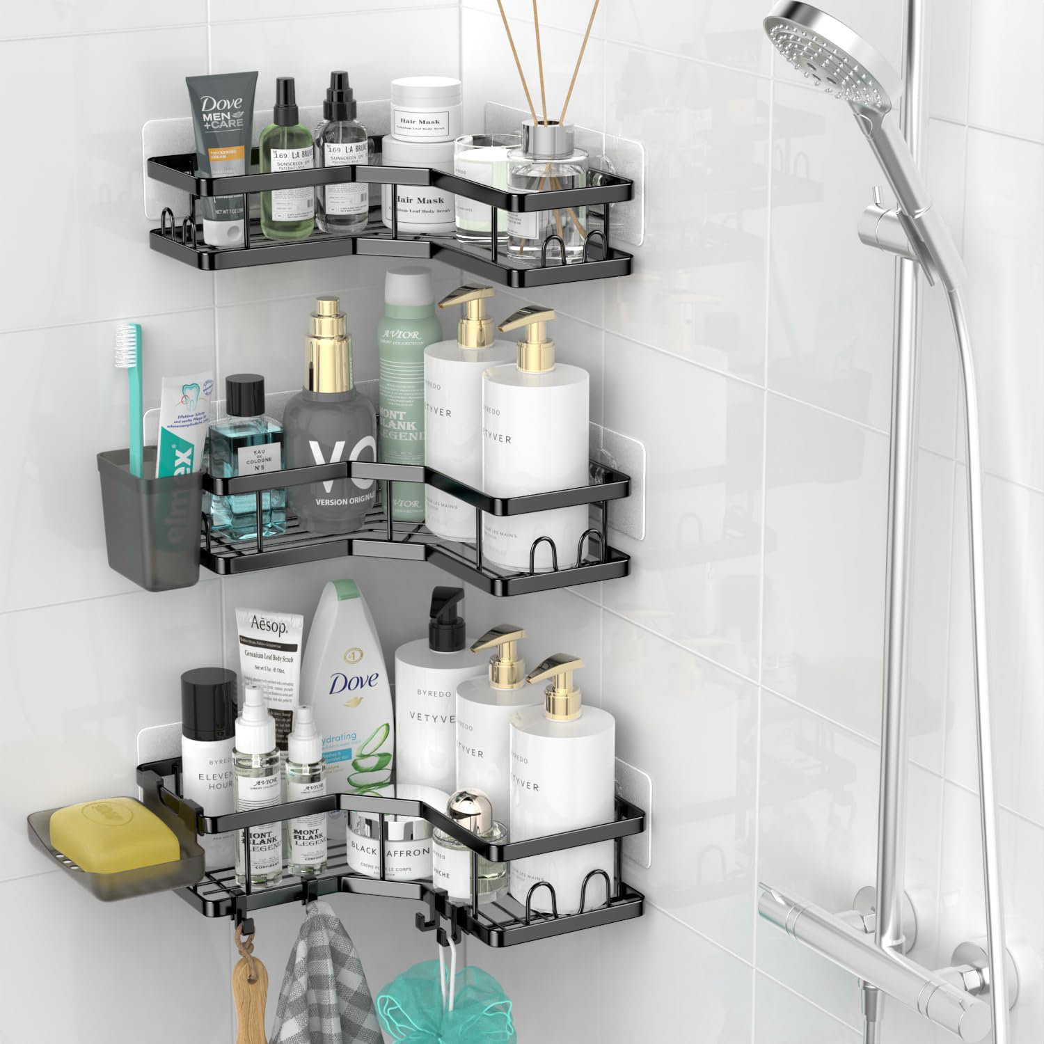 Unique Bargains Bath Corner Shower Shelves Adhesive Caddy With