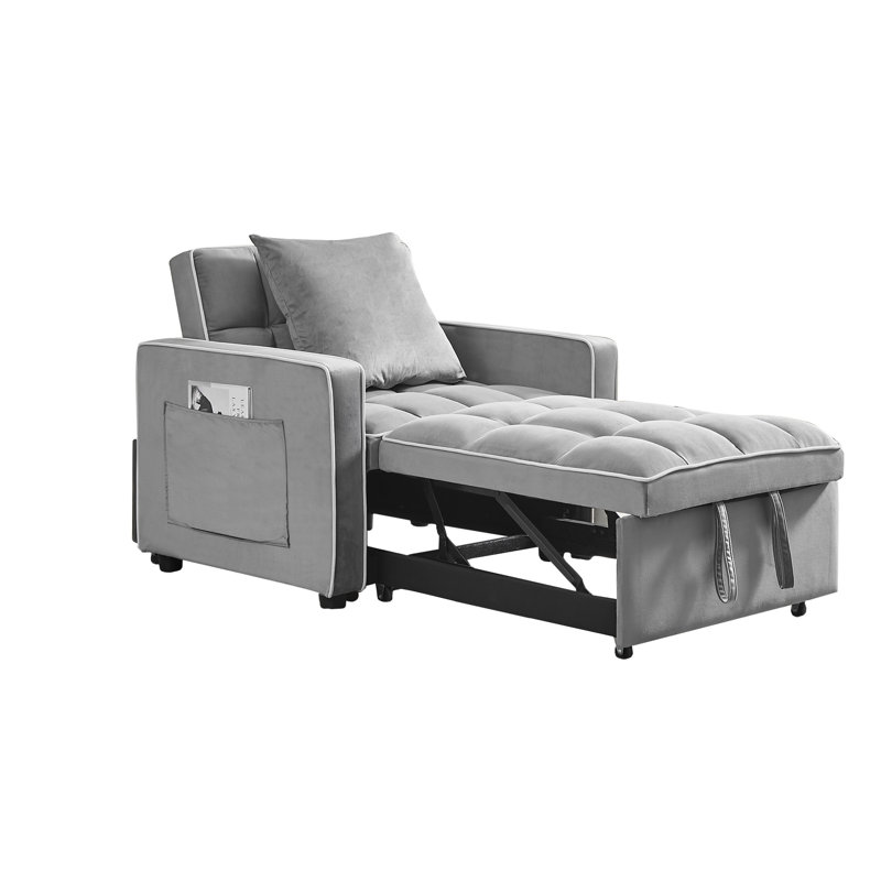 Myleigh 36.61'' Velvet Futon Chair, Grey Velvet
