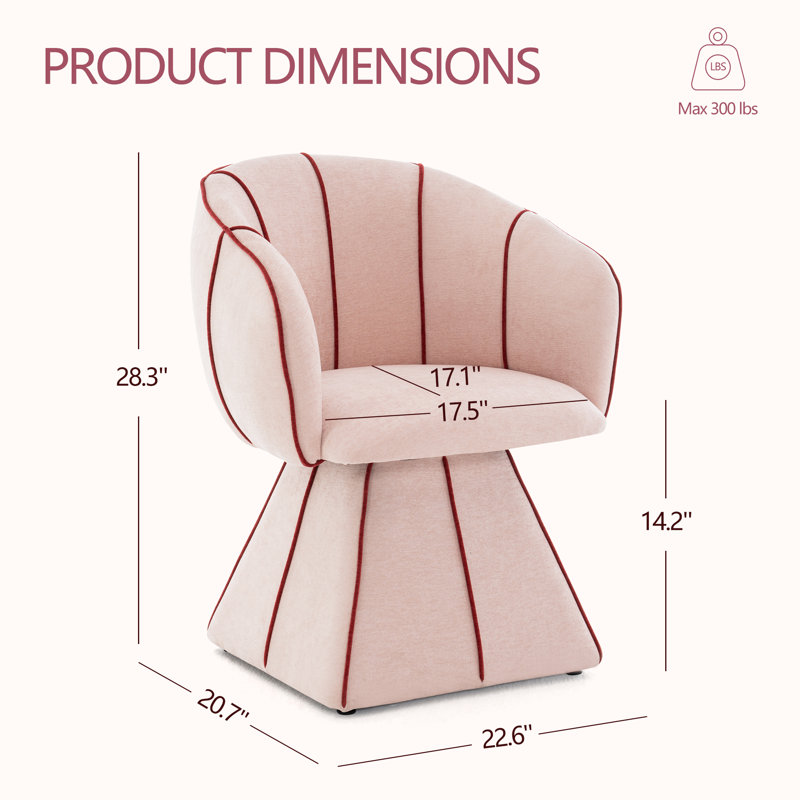 Upholstered Swivel Vanity Chair- Modern Accent Chair for Makeup Room, Pink, Pink/Red