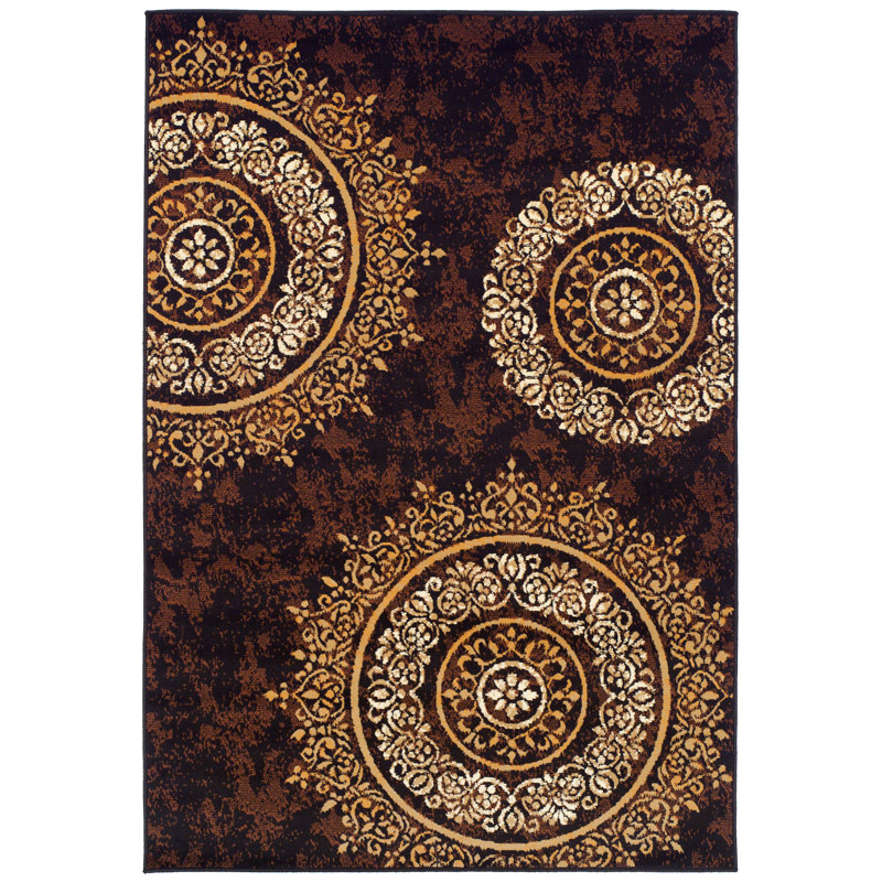 Tapis brun / beige tissé à la machine Anaysha, Rectangle 7 pi 8 po x 10 pi 6 po