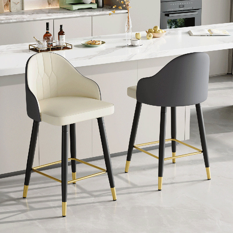 Upholstered Counter Stool With Metal Frame（Bar Stool Set Of 2）, Gray/Cream Seat/Black Frame