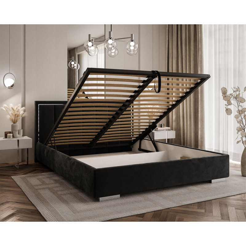 Upholstered Ottoman Bed, Single (100 x 205 cm), Black