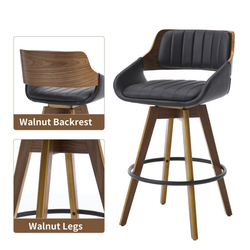 Swivel Upholstered Counter & Bar Stool, Black, 2