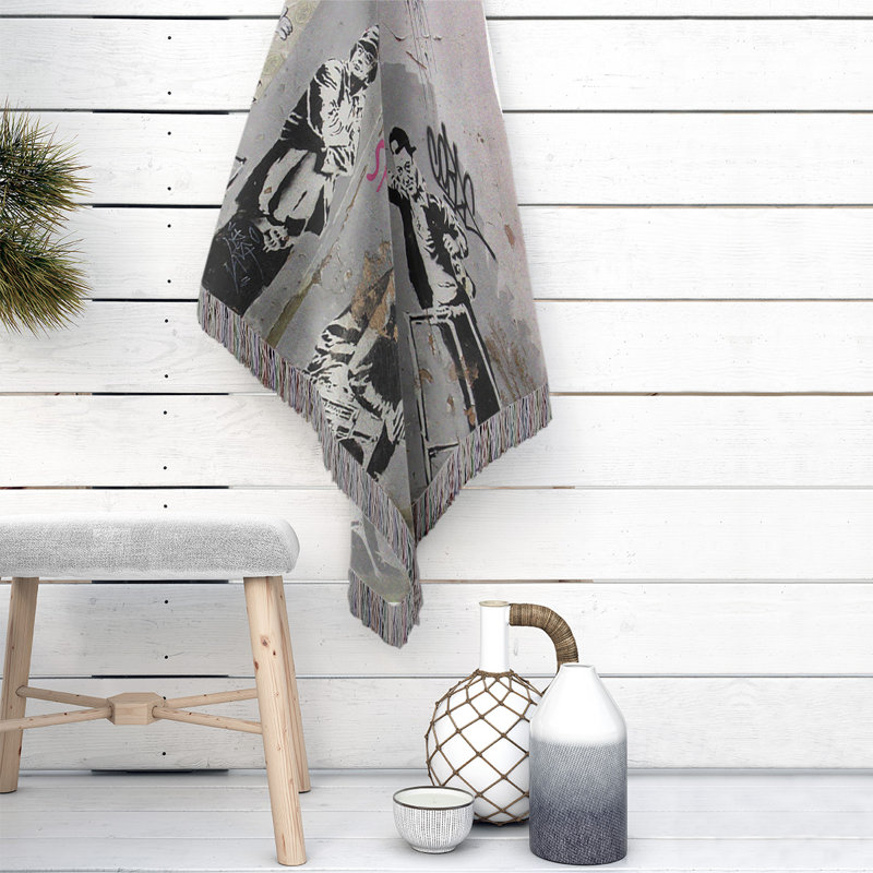 Banksy Graffiti Hand Woven Throw Blanket, 60" W x 80" L