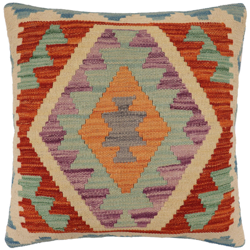 Coussin rustique en kilim tissé à la main Rustic Knight, Rouille / beige / bleu / gris