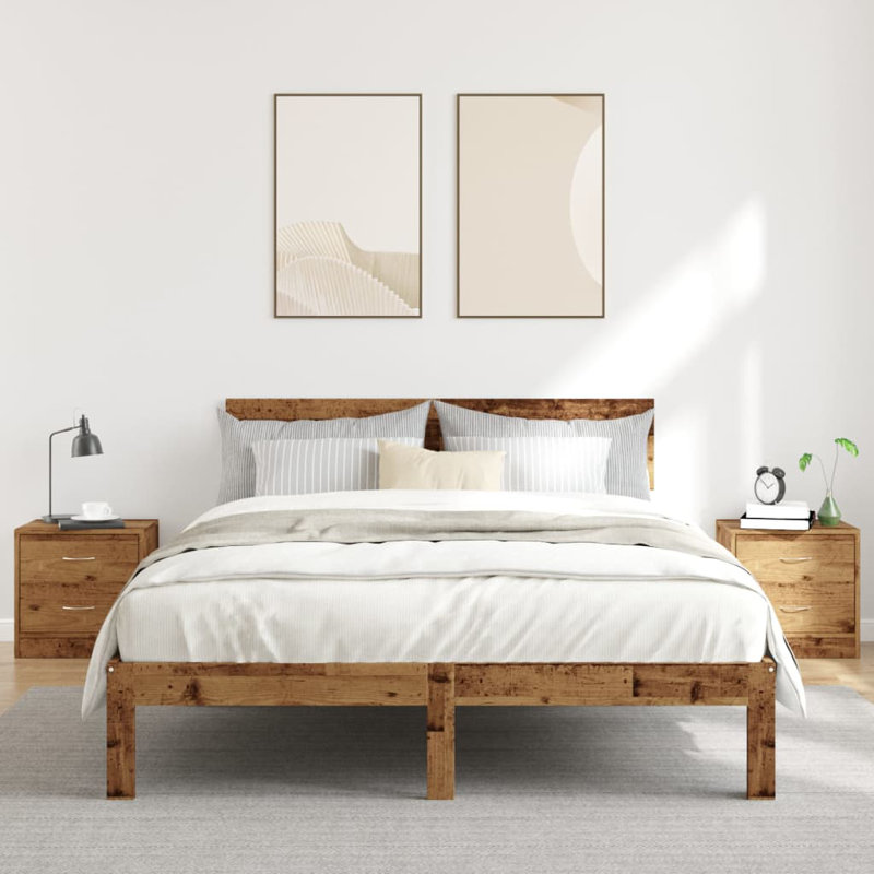 Bedside Cabinet Chipboard Nightstands Storage Unit, Old Wood, Set of 2