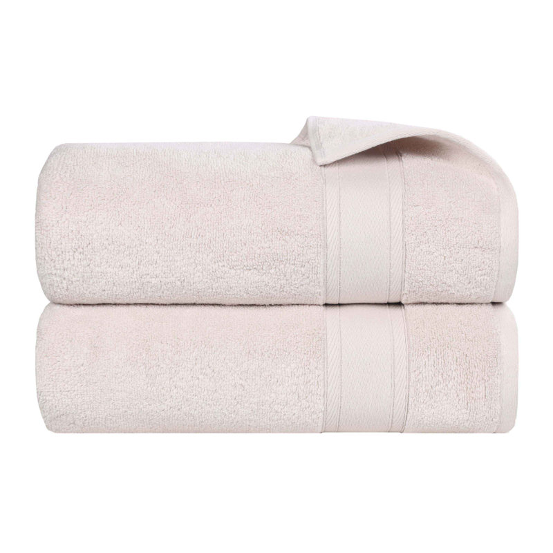 Blue Nile Mills  Zero-Twist Cotton Bath Towel Set With Framed Dobby Border - Quick-Dry, Silver