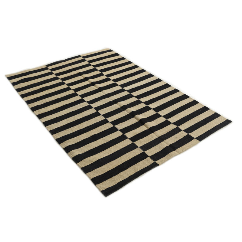 Tapis ivoire moderne 4 x 6 kilim