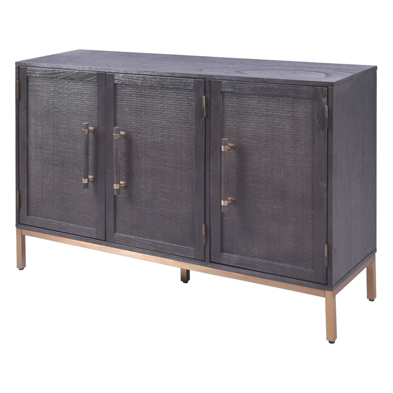 Hopper Studio Sophia Solid Wood 51'' Rattan 3 Door Sideboard, Practical Shelving, Black