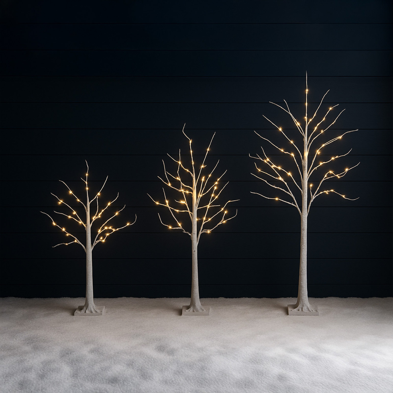 4Ft. 6Ft. 8Ft. Pre-Lit Artificial White Birch Trees With LED Lights - Set Of 3, 72" H x 22" W x 22" D, White