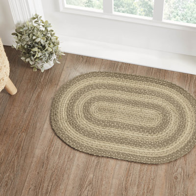Tapis en laine tressé géométrique Amadus / kaki jute / taupe gris / crème