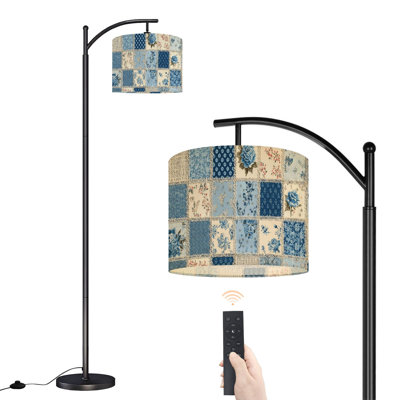 Lampe sur pied à arc avec abat-jour ajustable Patchwork en patchwork floral crème bleu 3 températures de couleur à haut gradateur avec interrupteur au pied pour la chambre à coucher